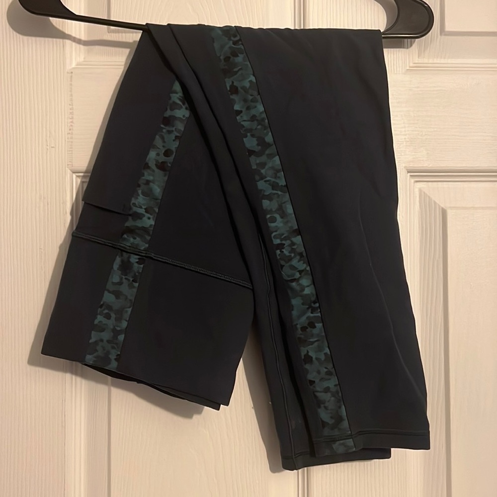 Athleta Black Leggings with Green Camo Accent